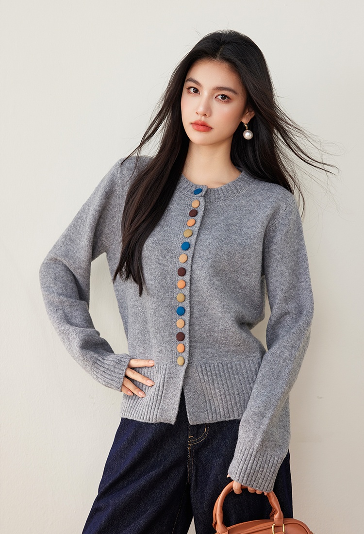 Sweet colors buckle knitted sweater loose autumn coat