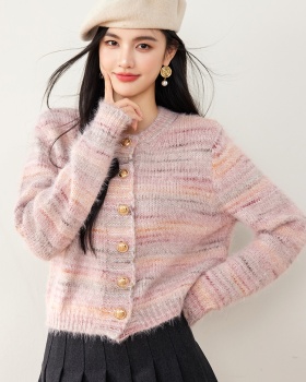 Small fellow mohair sweater knitted stripe coat for women