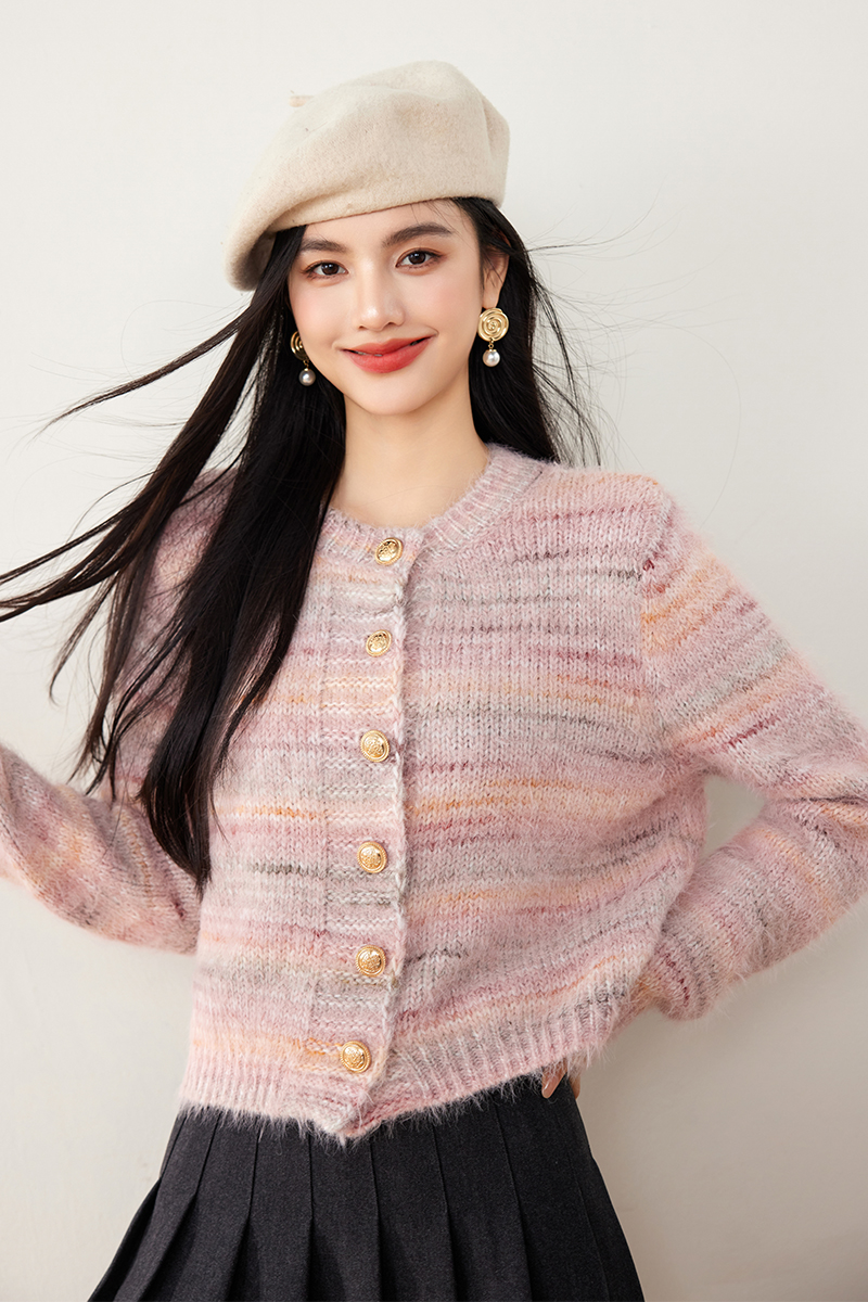 Small fellow mohair sweater knitted stripe coat for women