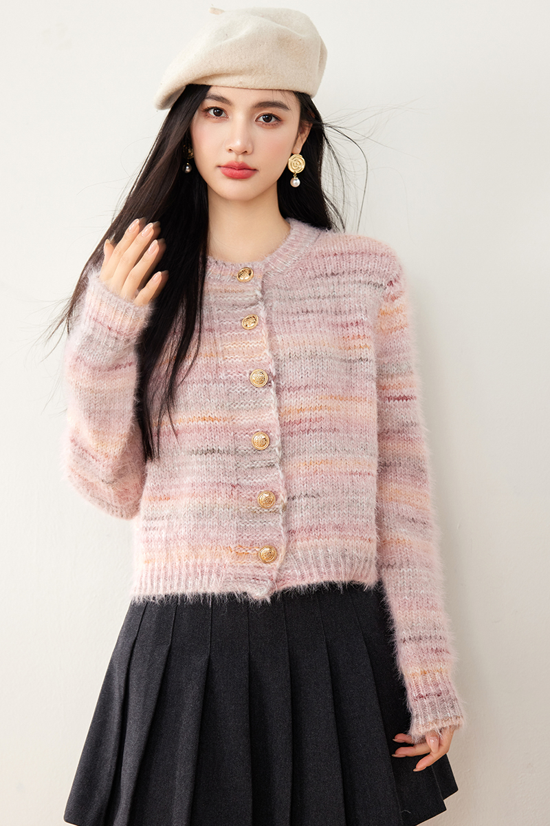 Small fellow mohair sweater knitted stripe coat for women