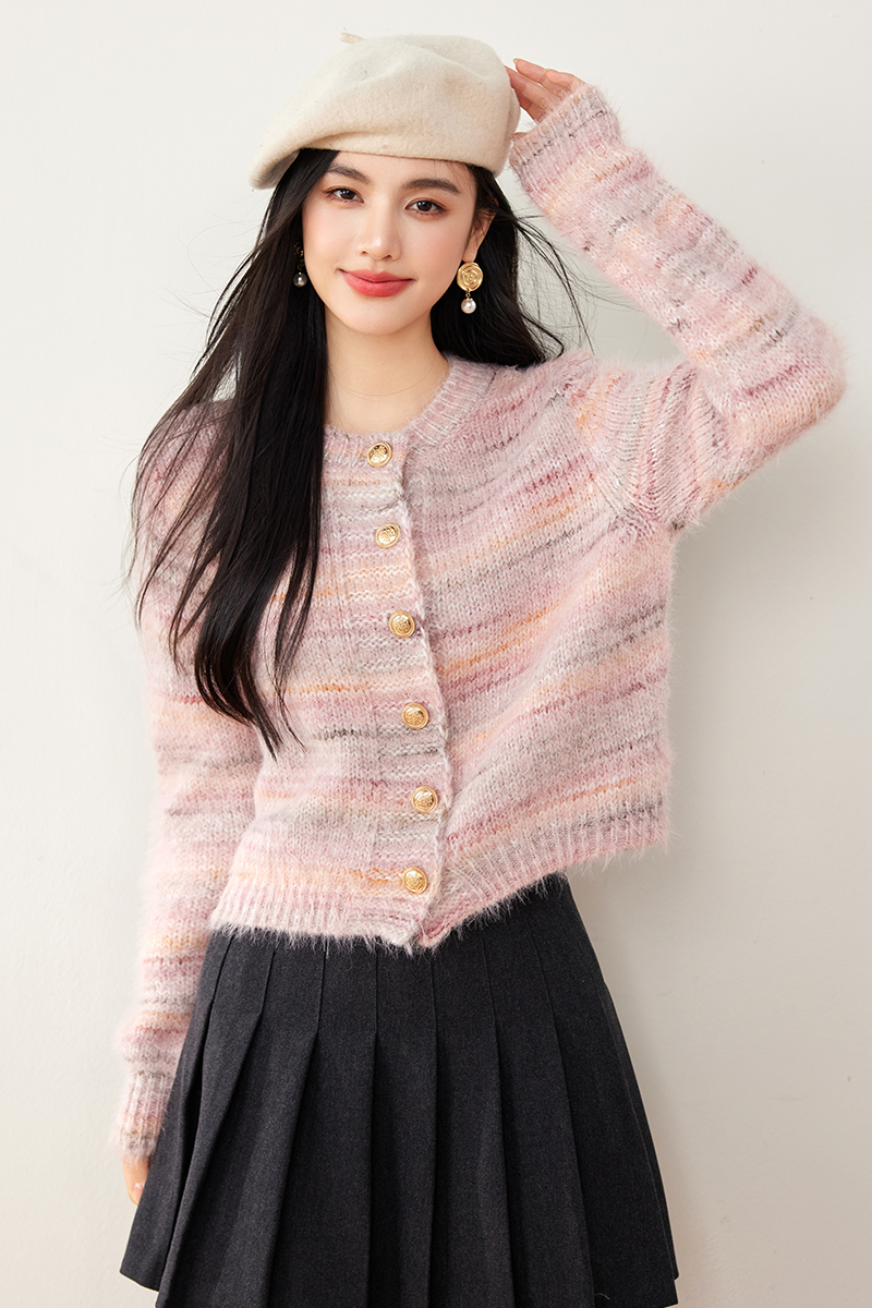 Small fellow mohair sweater knitted stripe coat for women