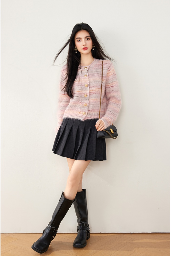 Small fellow mohair sweater knitted stripe coat for women