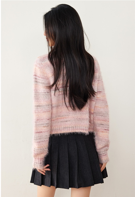 Small fellow mohair sweater knitted stripe coat for women