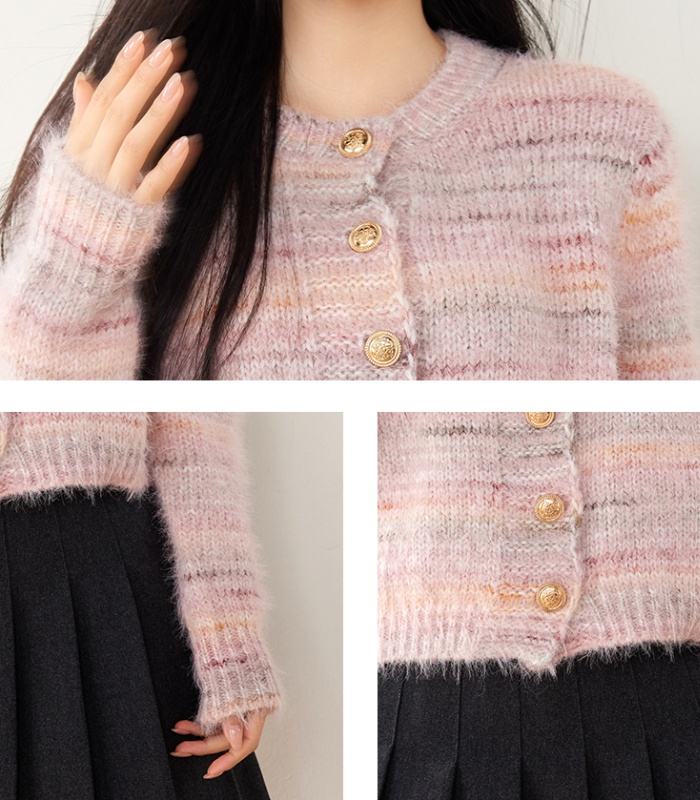 Small fellow mohair sweater knitted stripe coat for women