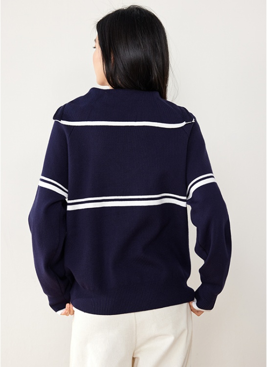 Retro knitted fashion autumn navy style all-match tops