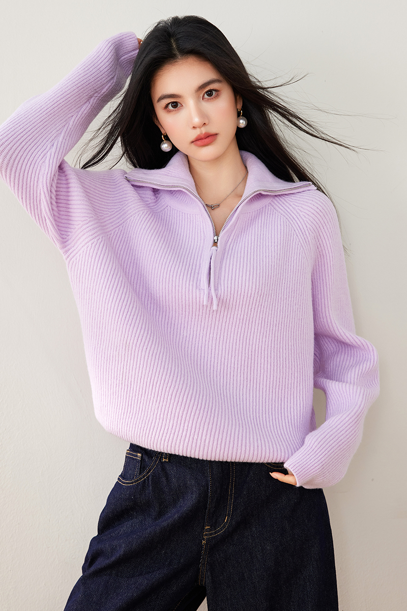 Lazy pure slim France style loose sweater for women