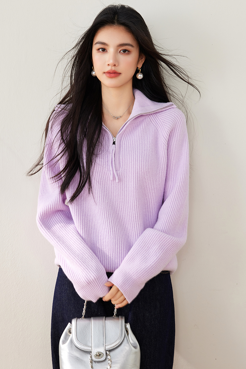 Lazy pure slim France style loose sweater for women