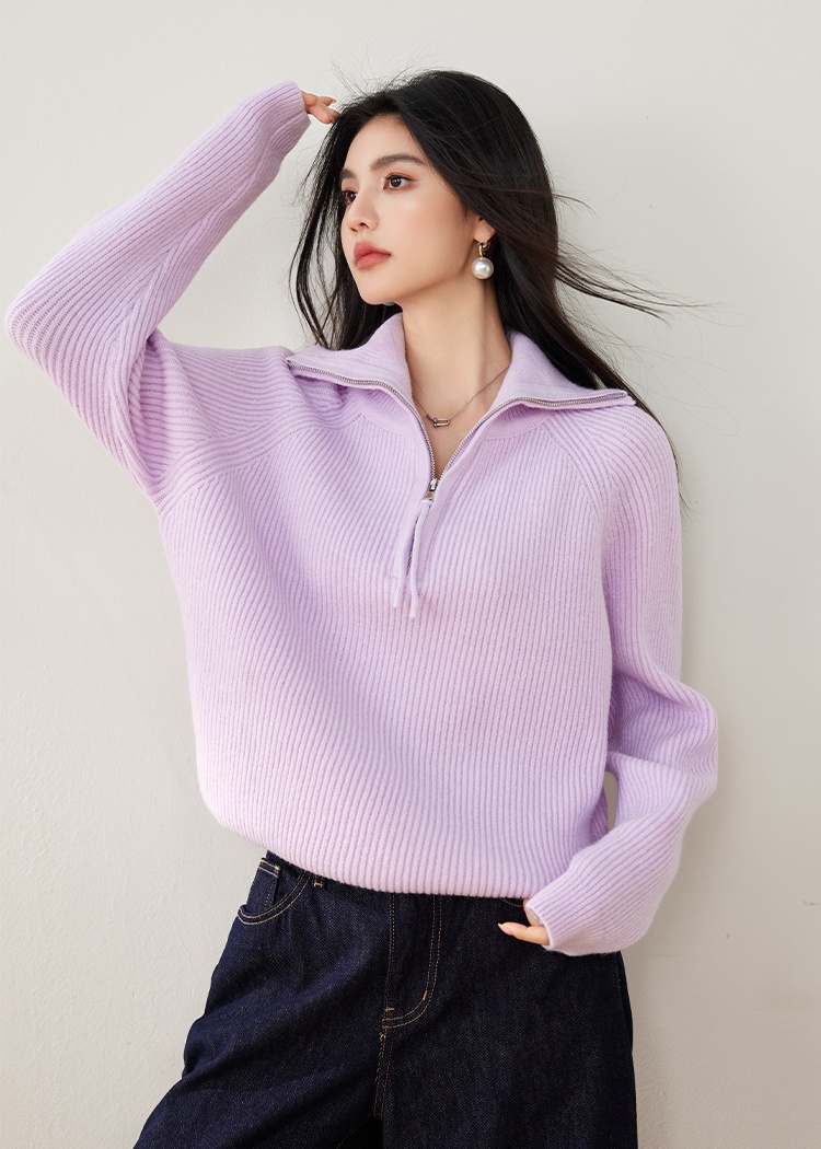 Lazy pure slim France style loose sweater for women