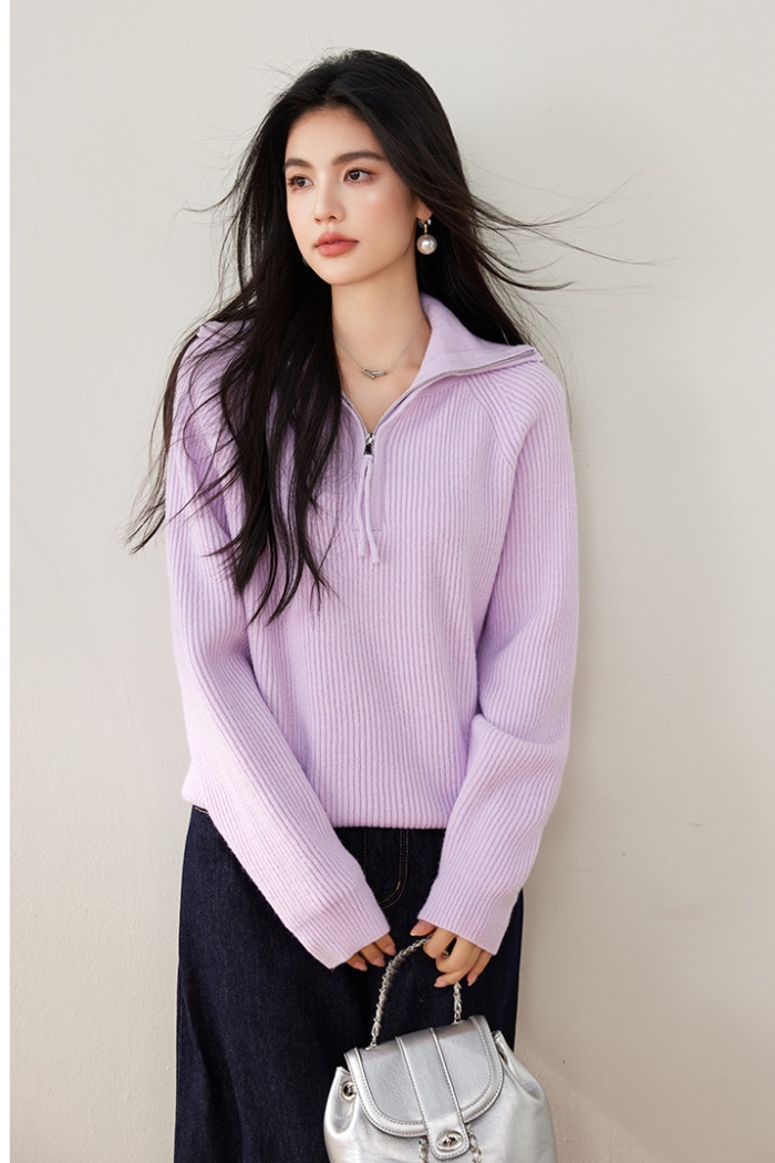 Lazy pure slim France style loose sweater for women