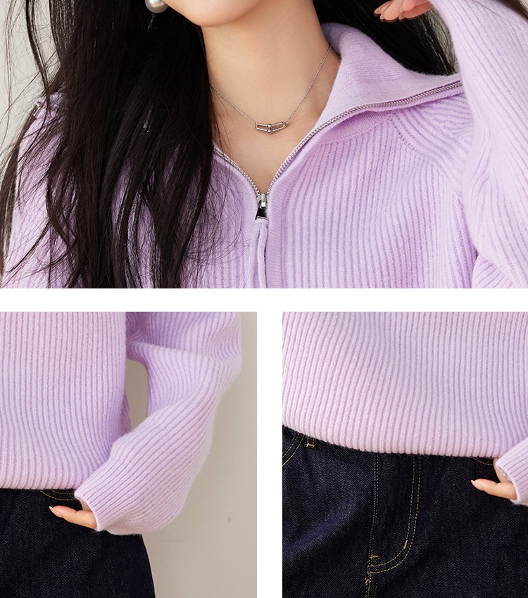 Lazy pure slim France style loose sweater for women