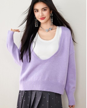 Lazy purple niche V-neck autumn long sleeve sweater