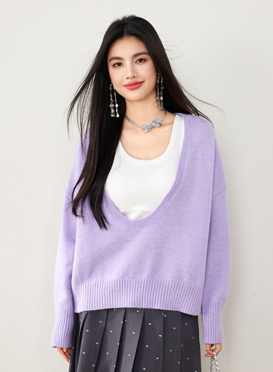 Lazy purple niche V-neck autumn long sleeve sweater