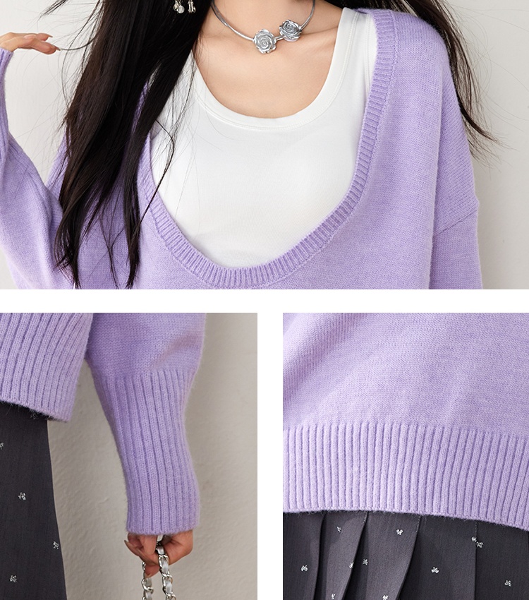 Lazy purple niche V-neck autumn long sleeve sweater