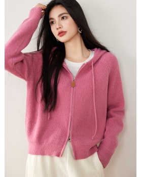 All-match raglan sleeve sweater hooded tops for women