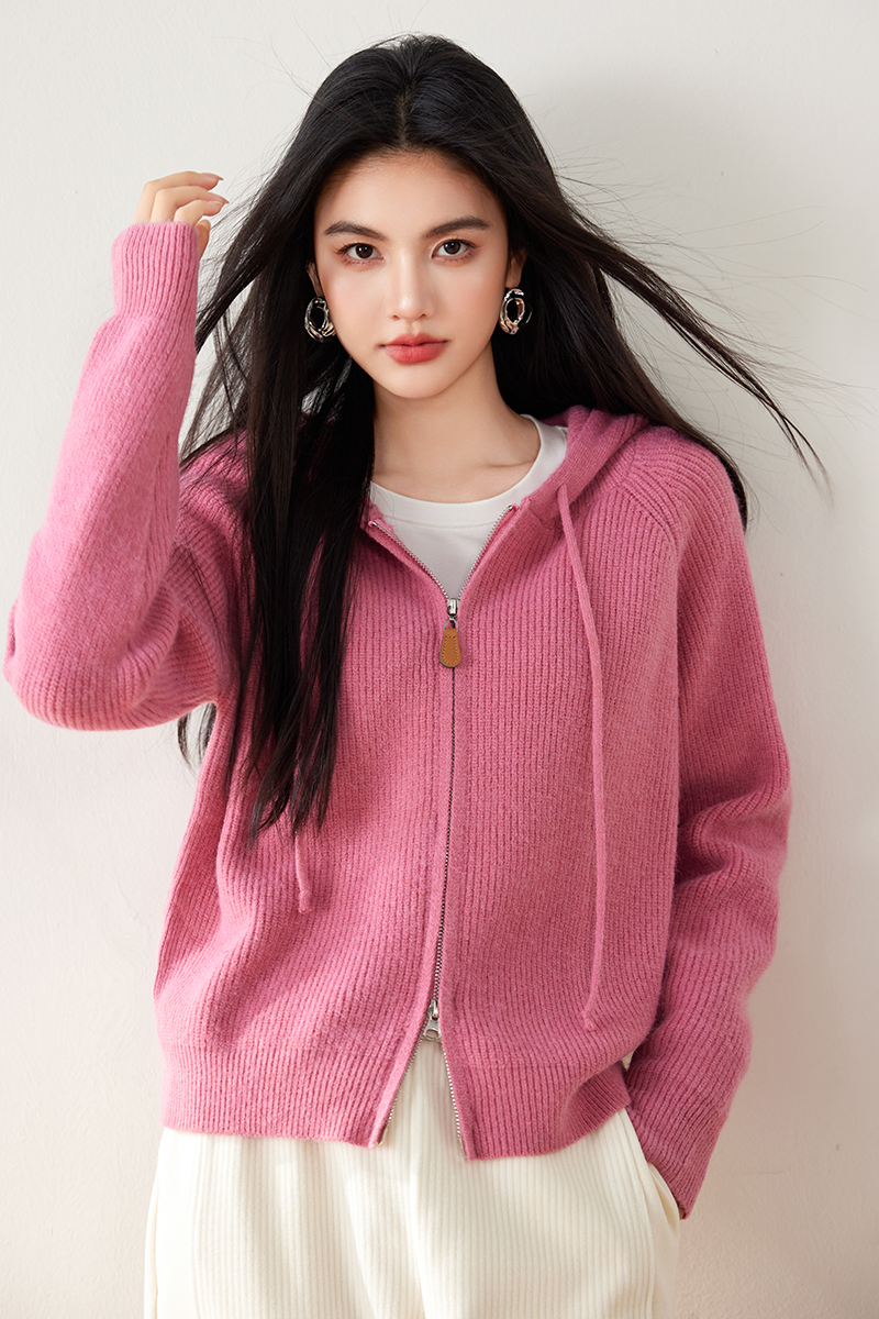 All-match raglan sleeve sweater hooded tops for women