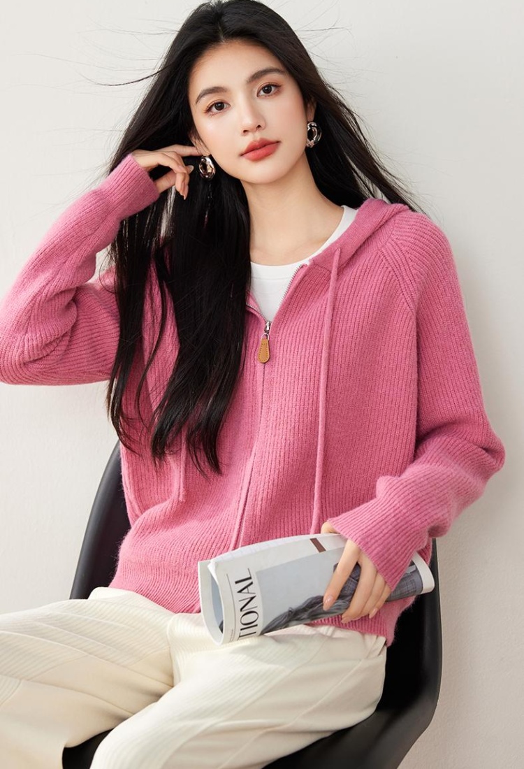 All-match raglan sleeve sweater hooded tops for women