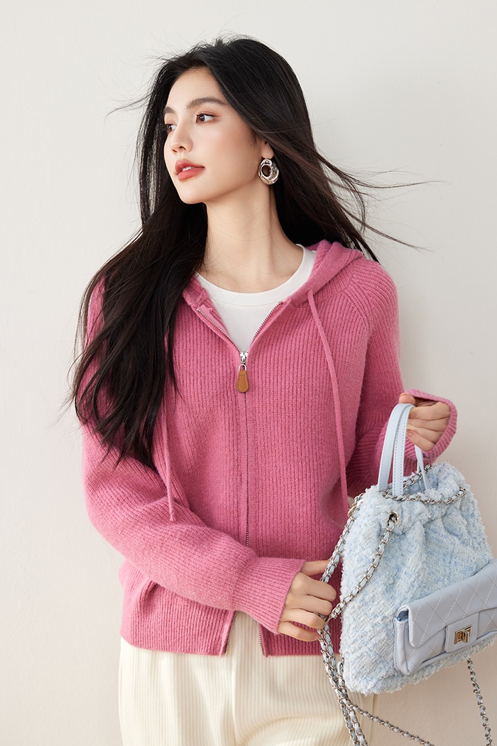 All-match raglan sleeve sweater hooded tops for women