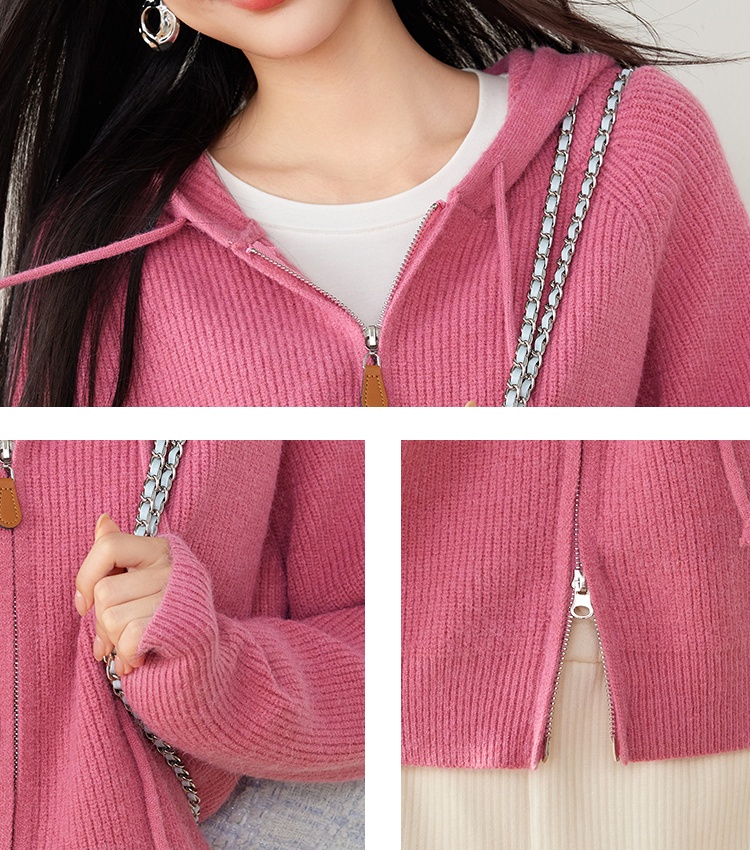 All-match raglan sleeve sweater hooded tops for women