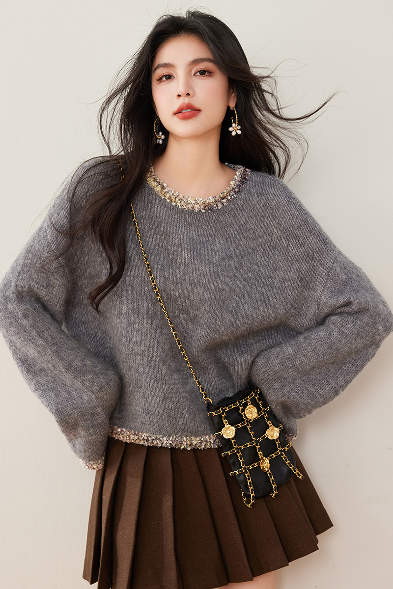 Autumn and winter loose round neck colors sweater for women