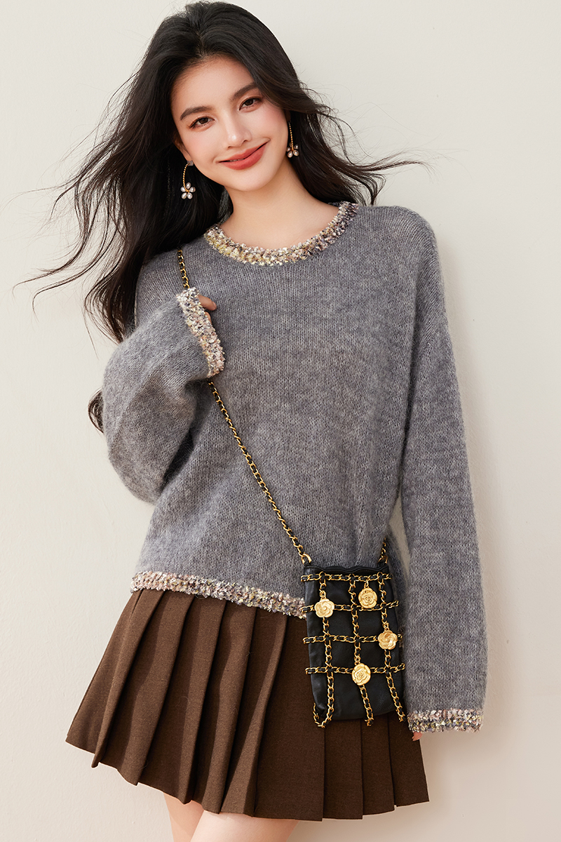 Autumn and winter loose round neck colors sweater for women