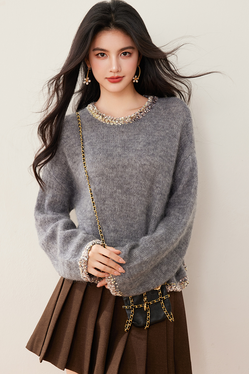 Autumn and winter loose round neck colors sweater for women