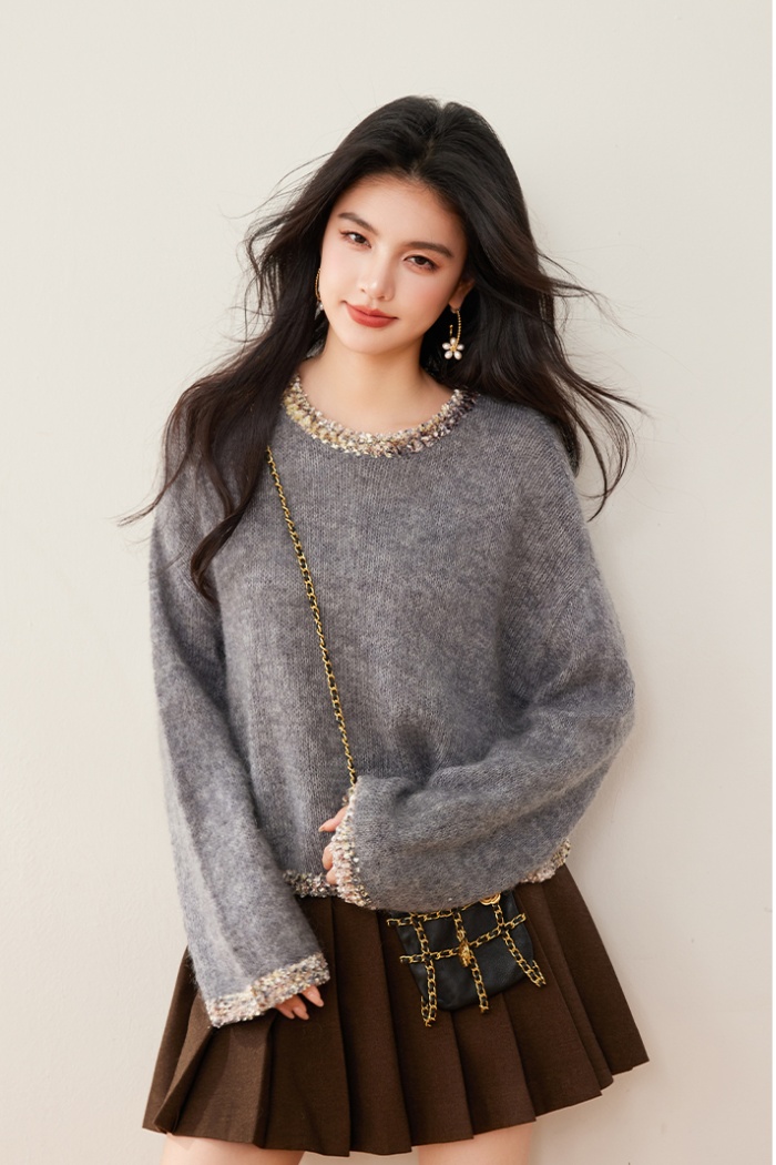 Autumn and winter loose round neck colors sweater for women