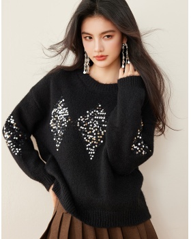 Quilted autumn and winter sweater lazy sequins tops