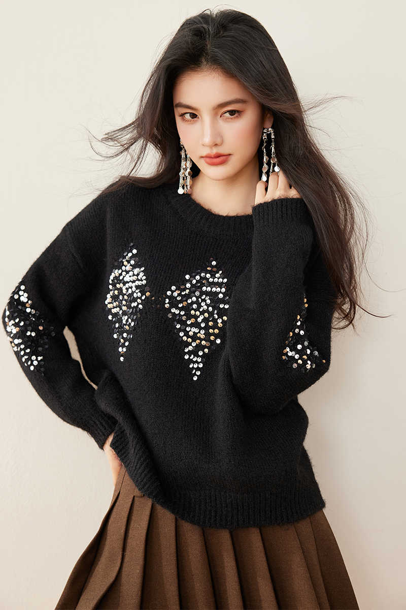 Quilted autumn and winter sweater lazy sequins tops