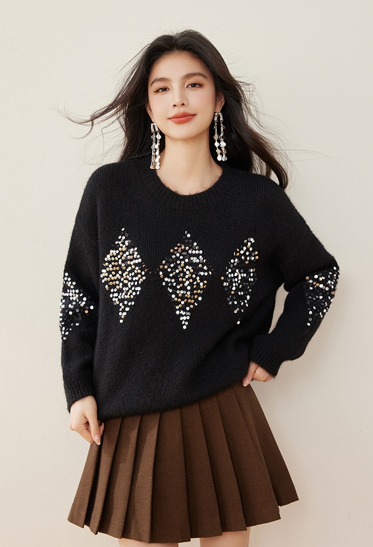 Quilted autumn and winter sweater lazy sequins tops