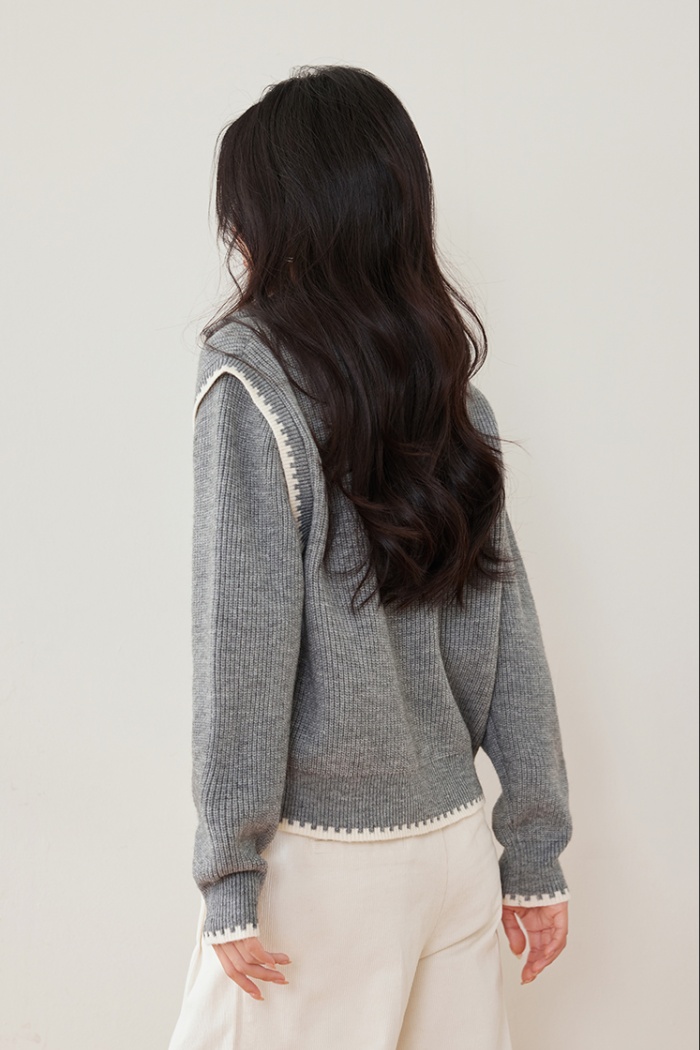 Loose high collar zip tops winter splice sweater