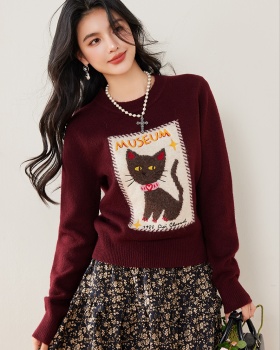 Mixed colors kitty winter embroidery sweater