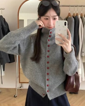 Korean style knitted cardigan high collar coat