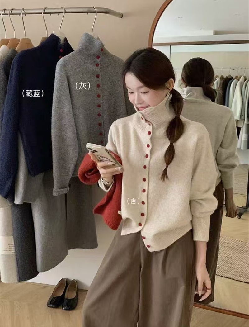 Korean style knitted cardigan high collar coat