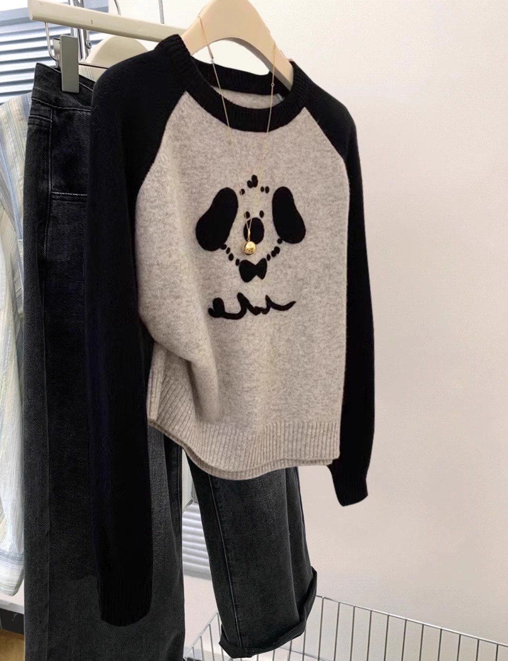 Autumn and winter bottoming pullover tops gray puppy sweater