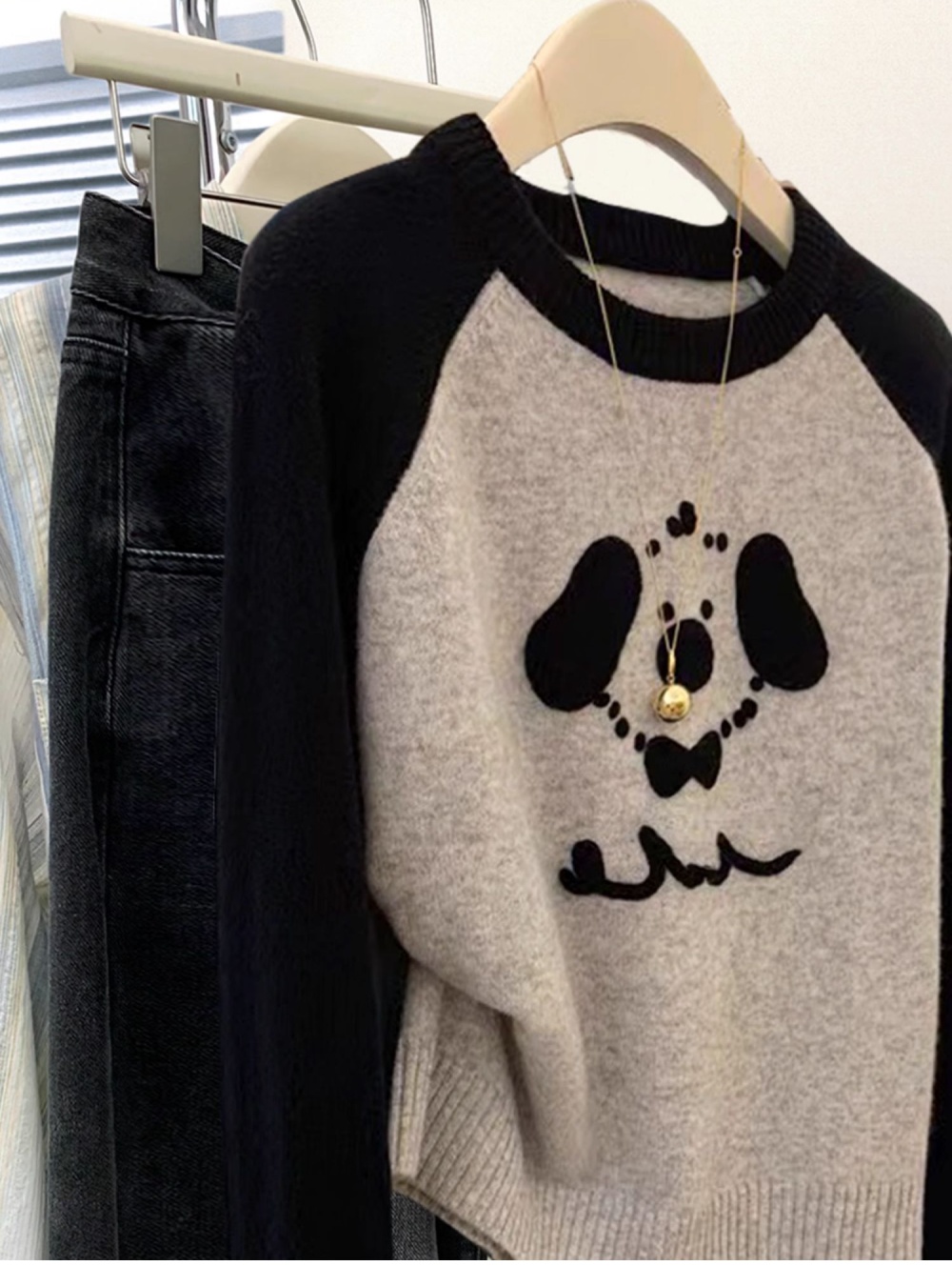 Autumn and winter bottoming pullover tops gray puppy sweater