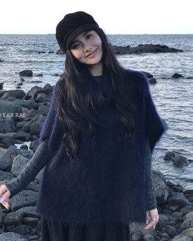 Lazy high collar smock knitted cloak