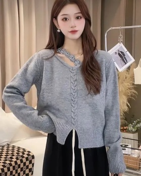 Oblique collar loose all-match sweater for women