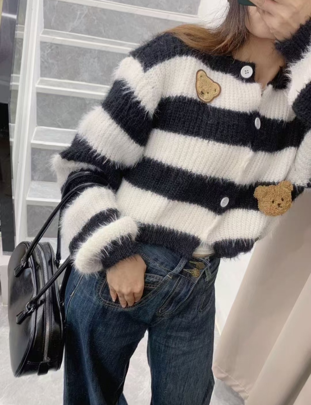 Short spicegirl cardigan stripe coat for women