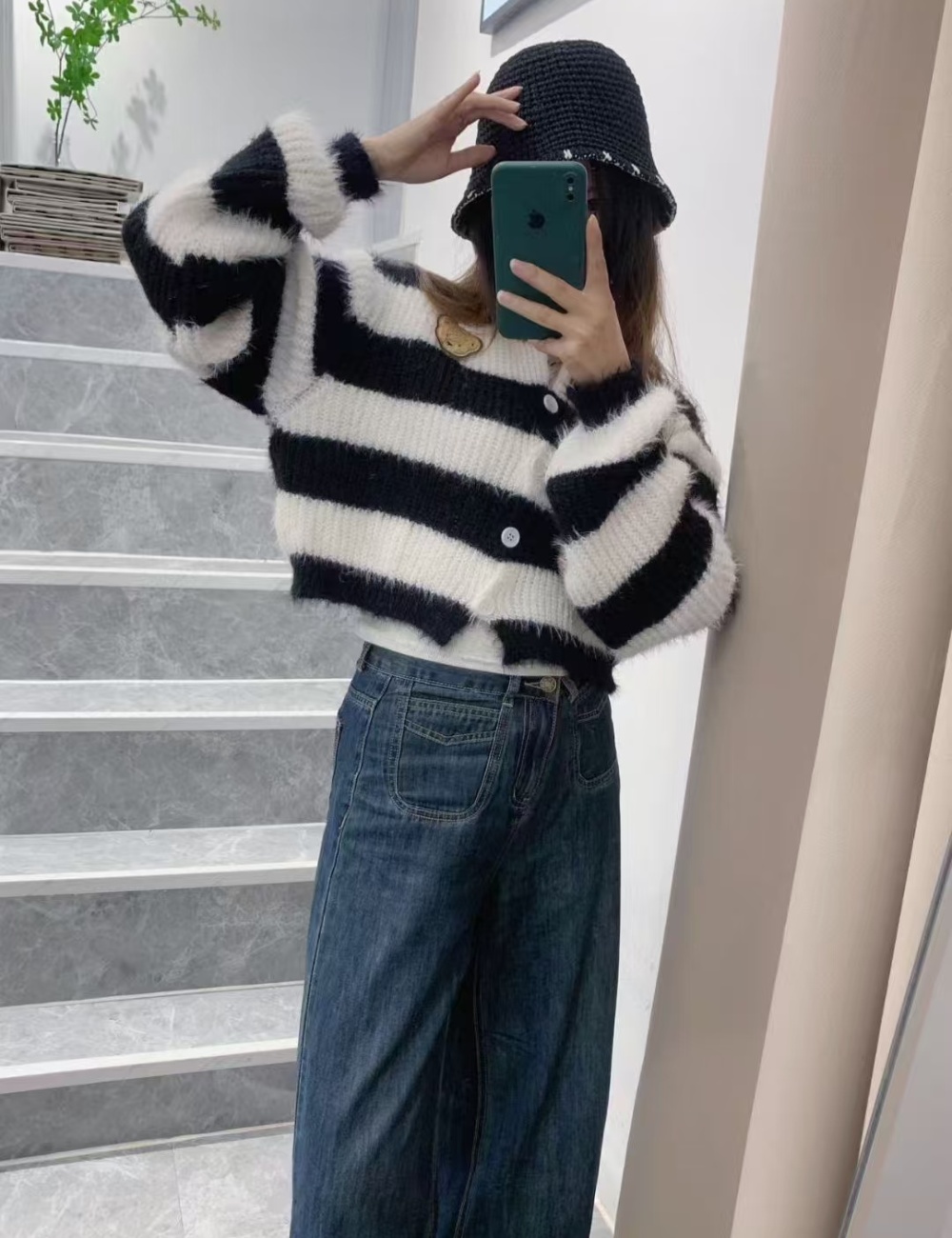 Short spicegirl cardigan stripe coat for women