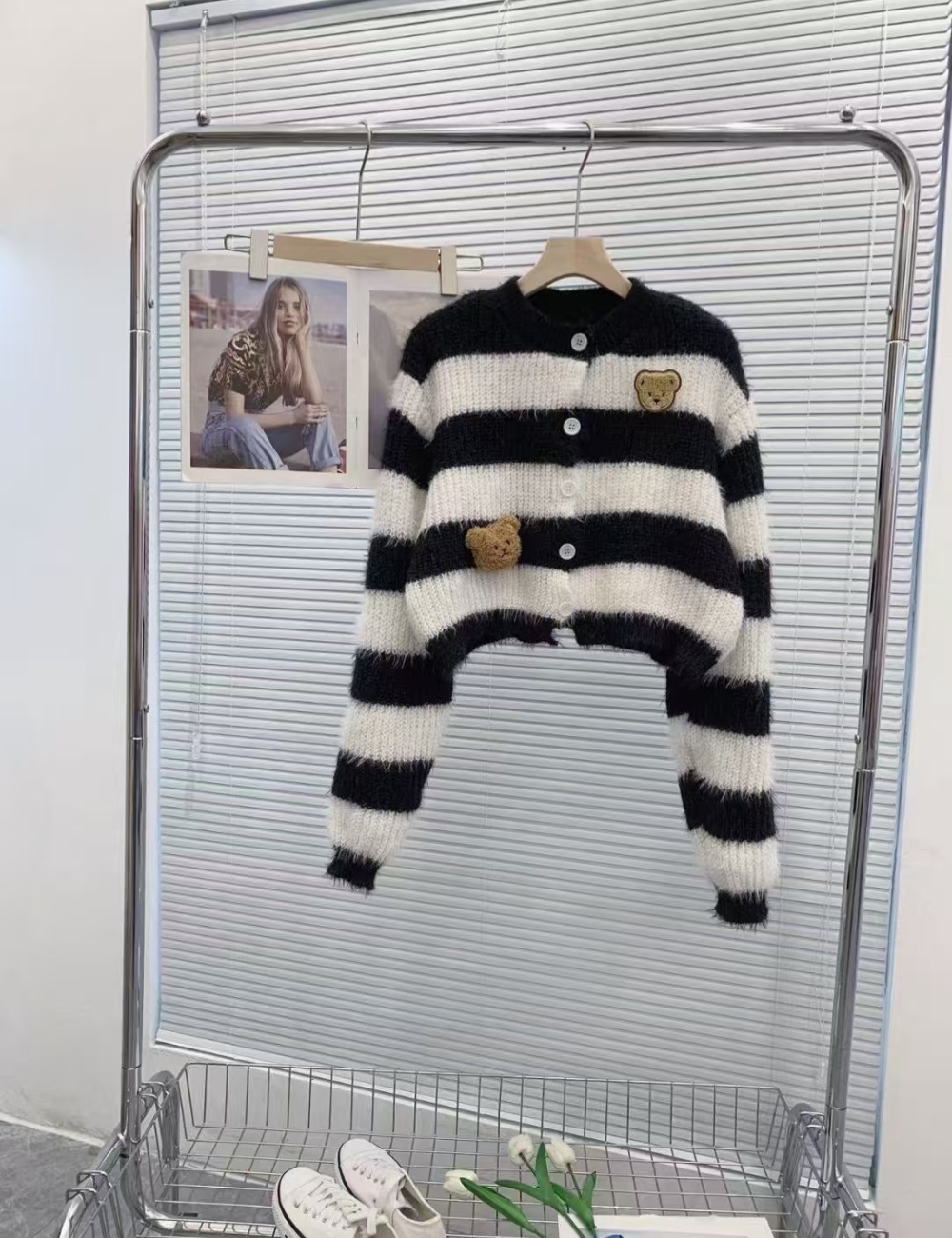 Short spicegirl cardigan stripe coat for women