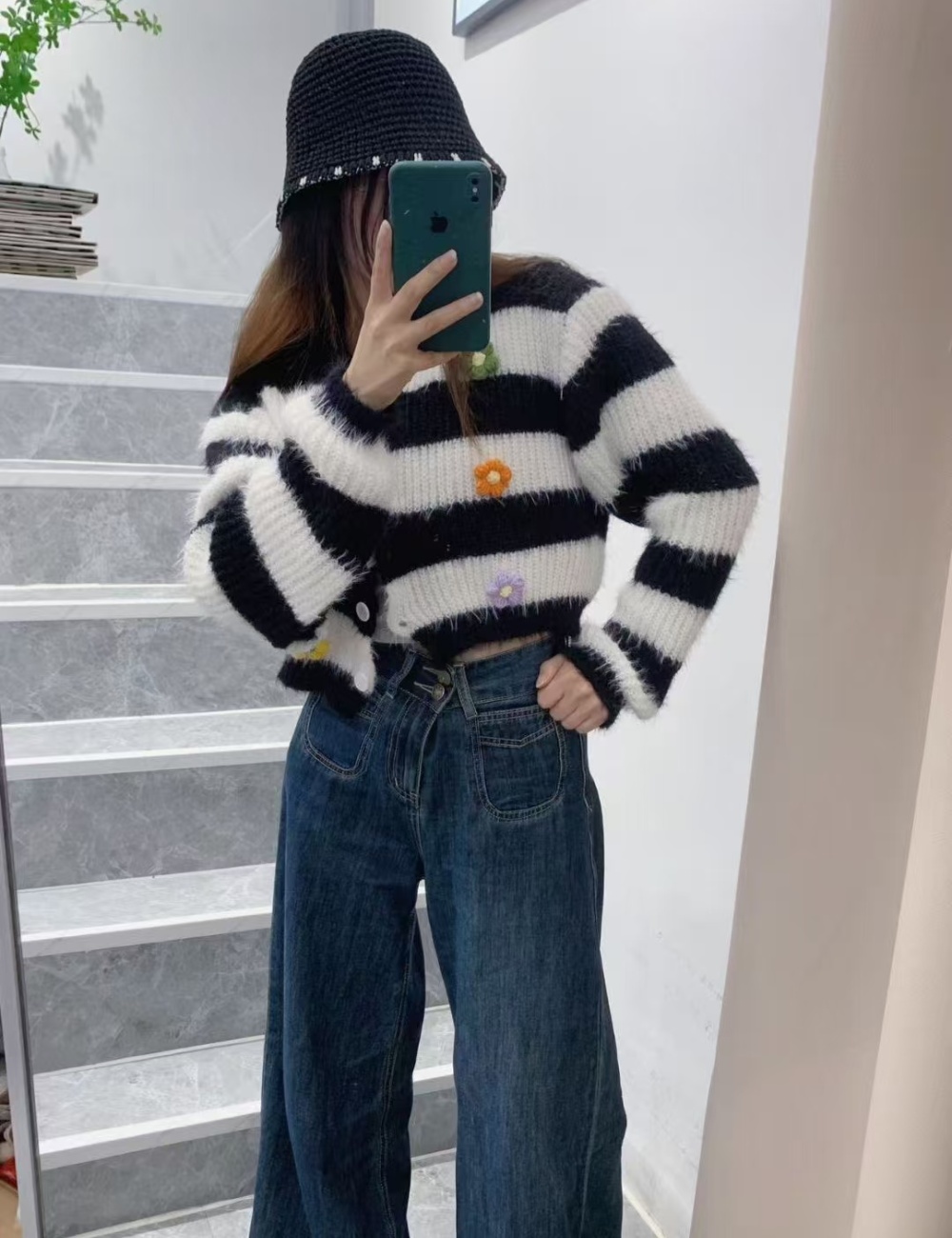 Short spicegirl cardigan stripe coat for women