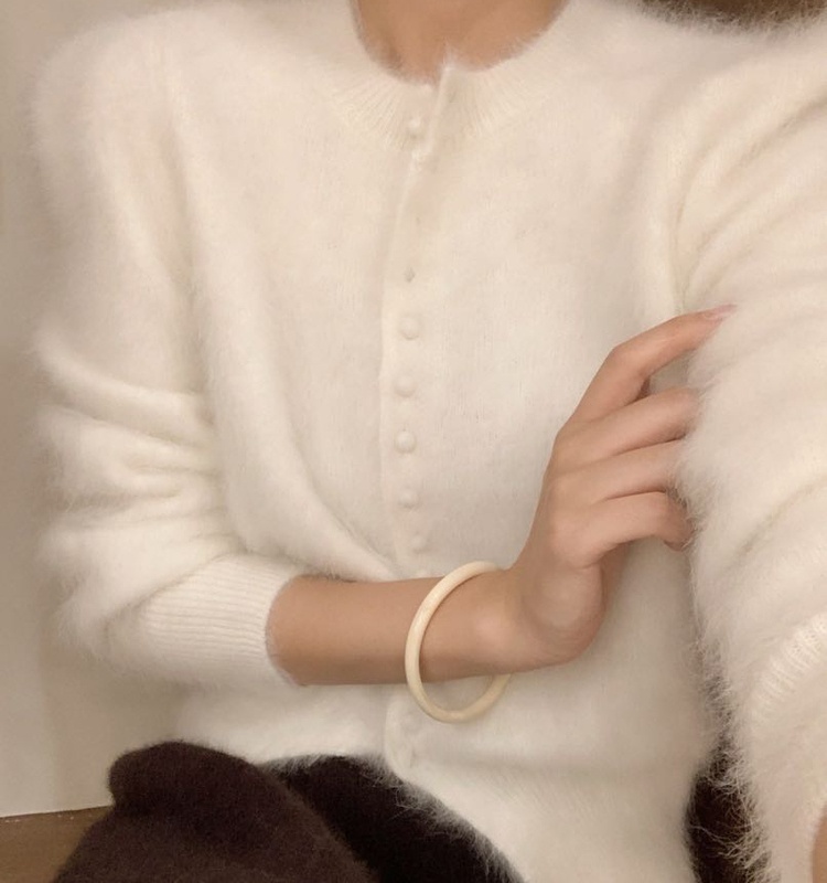 Fluffy slim autumn and winter round neck long hair sweater