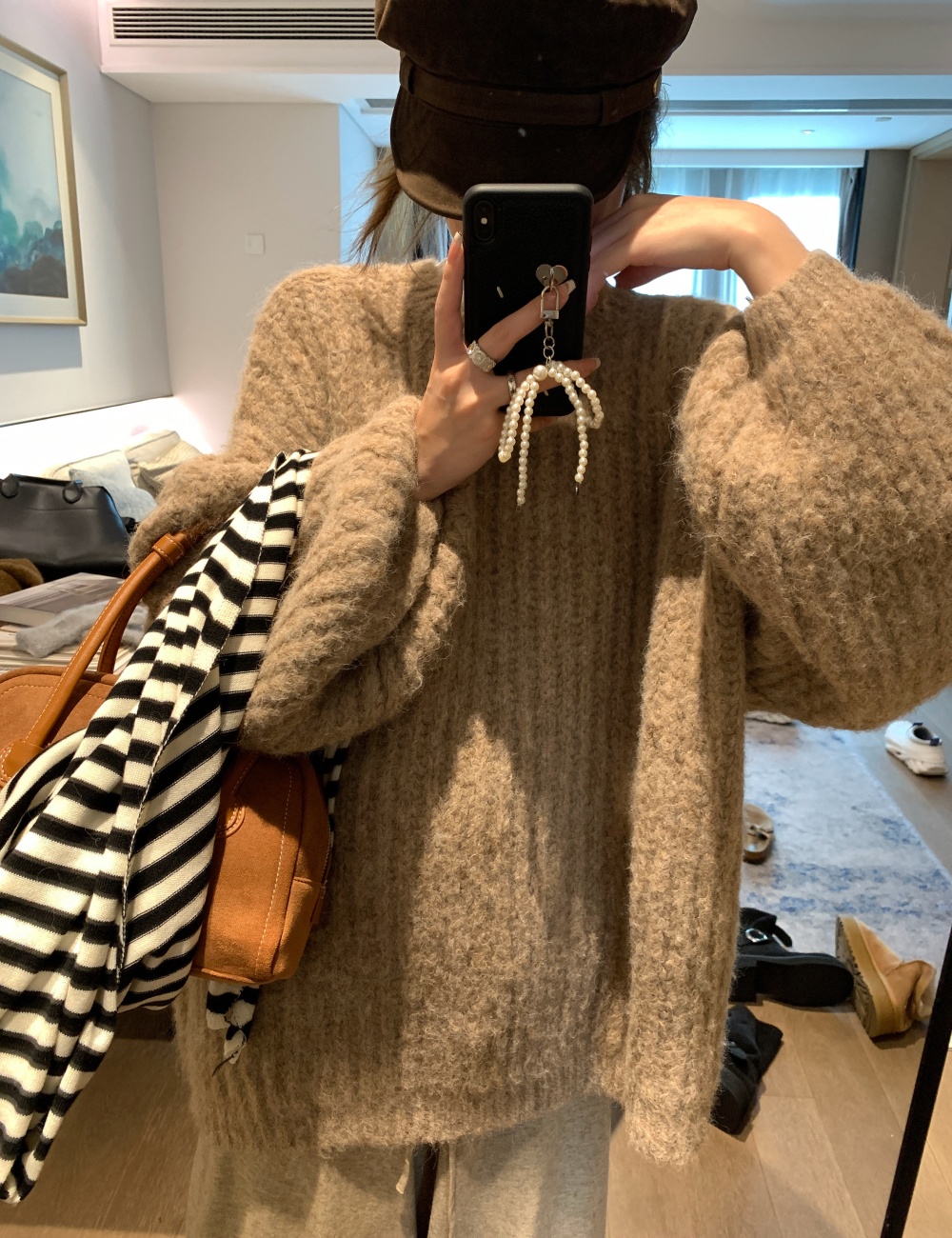 Pit stripe winter sweater pullover long tops for women