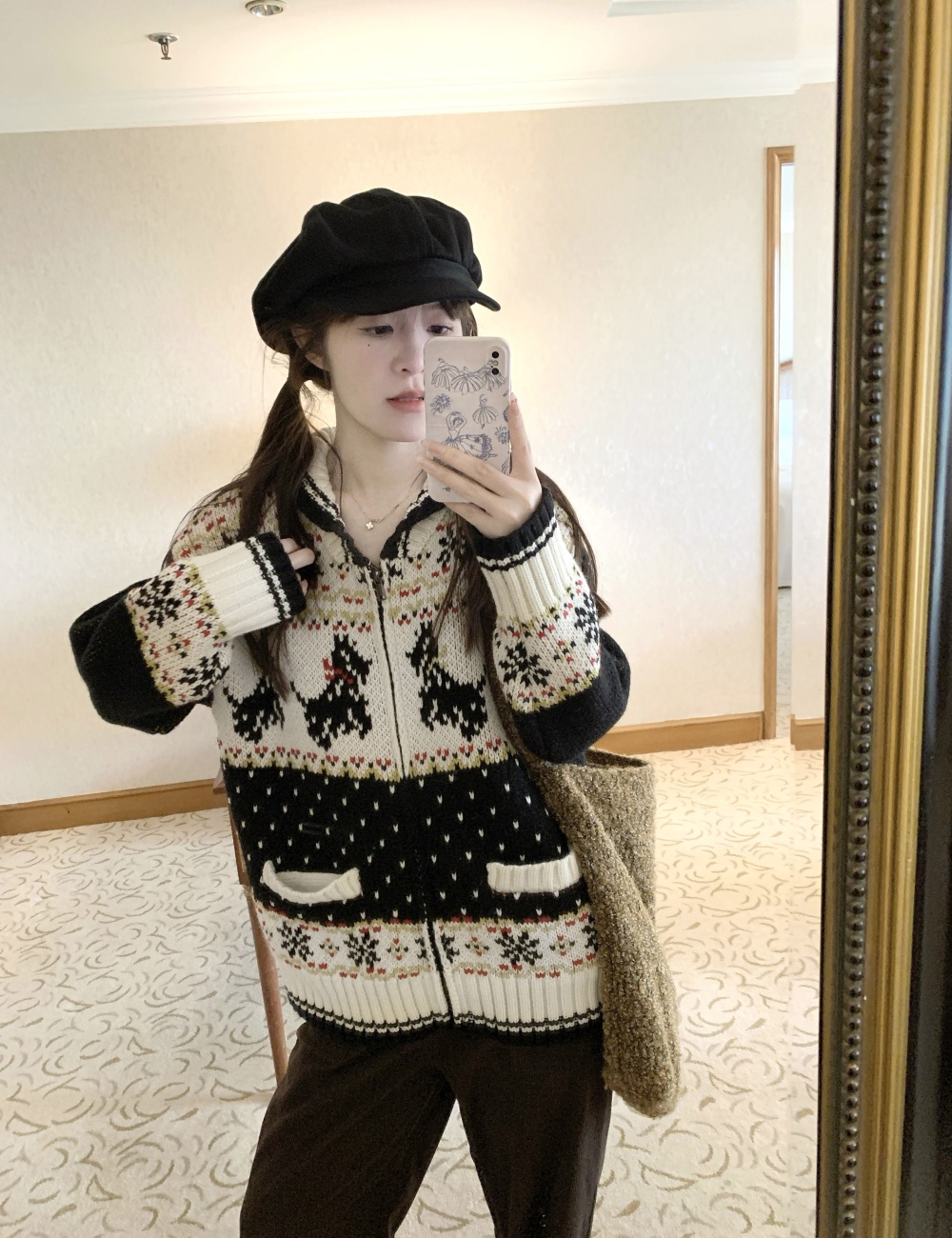 Jacquard thick needle coat baseball collar big sweater