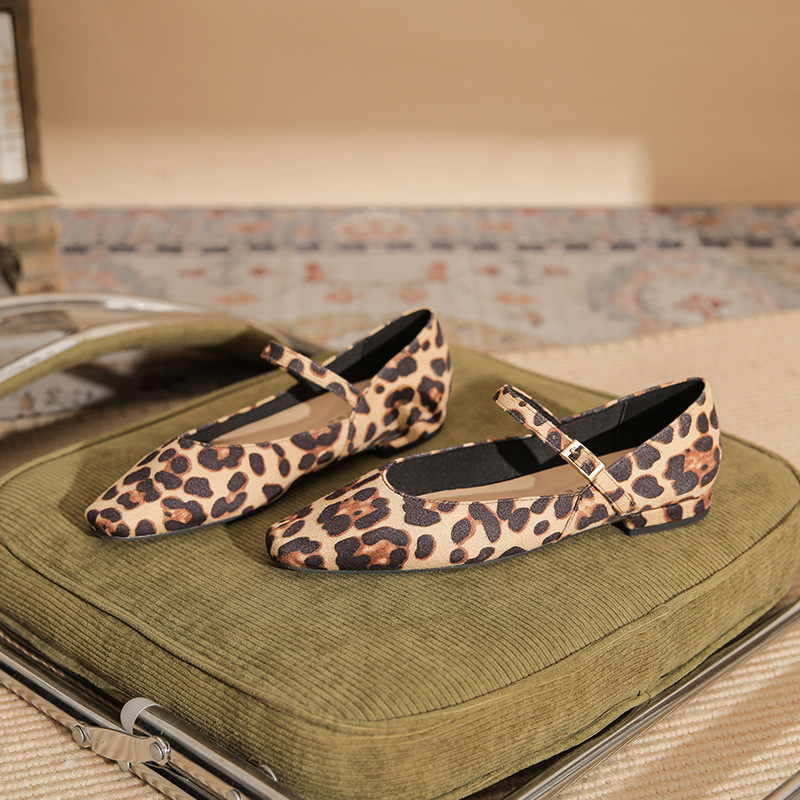 Leopard cingulate shoes thick splice flattie for women