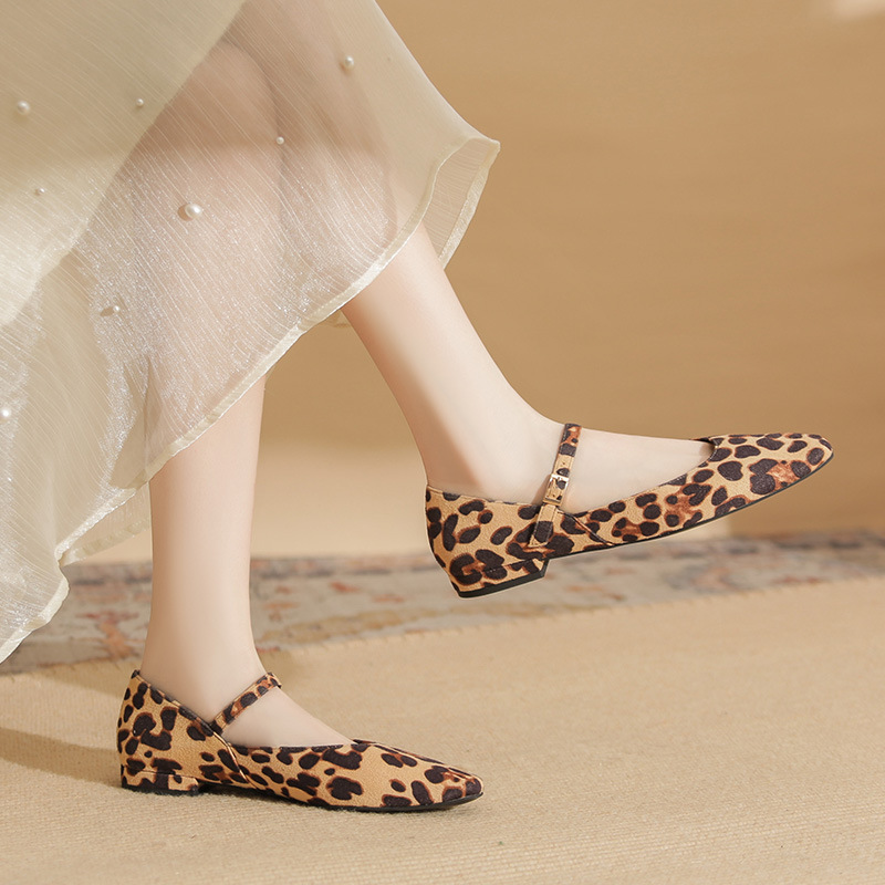 Leopard cingulate shoes thick splice flattie for women