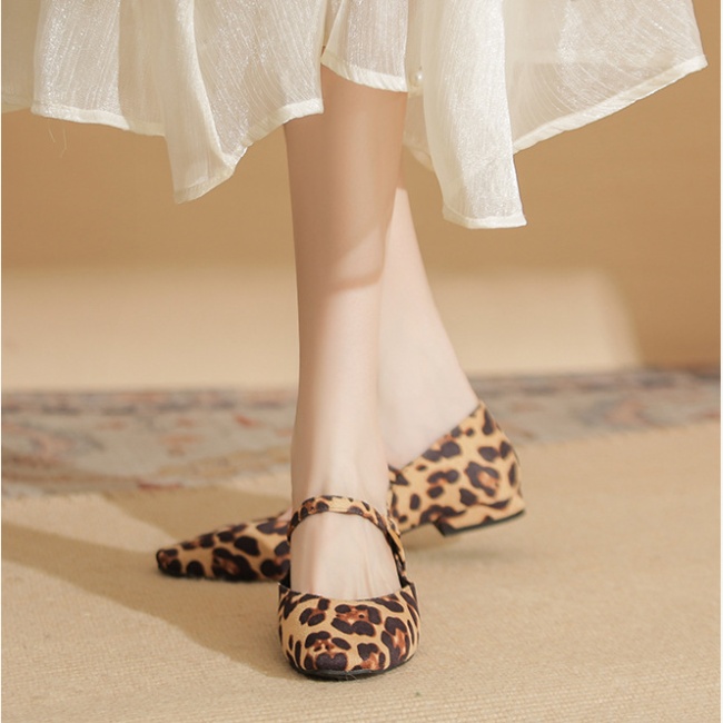 Leopard cingulate shoes thick splice flattie for women