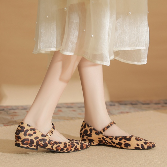 Leopard cingulate shoes thick splice flattie for women