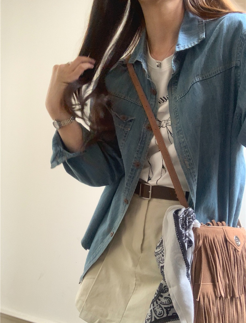 All-match American style denim Korean style shirt