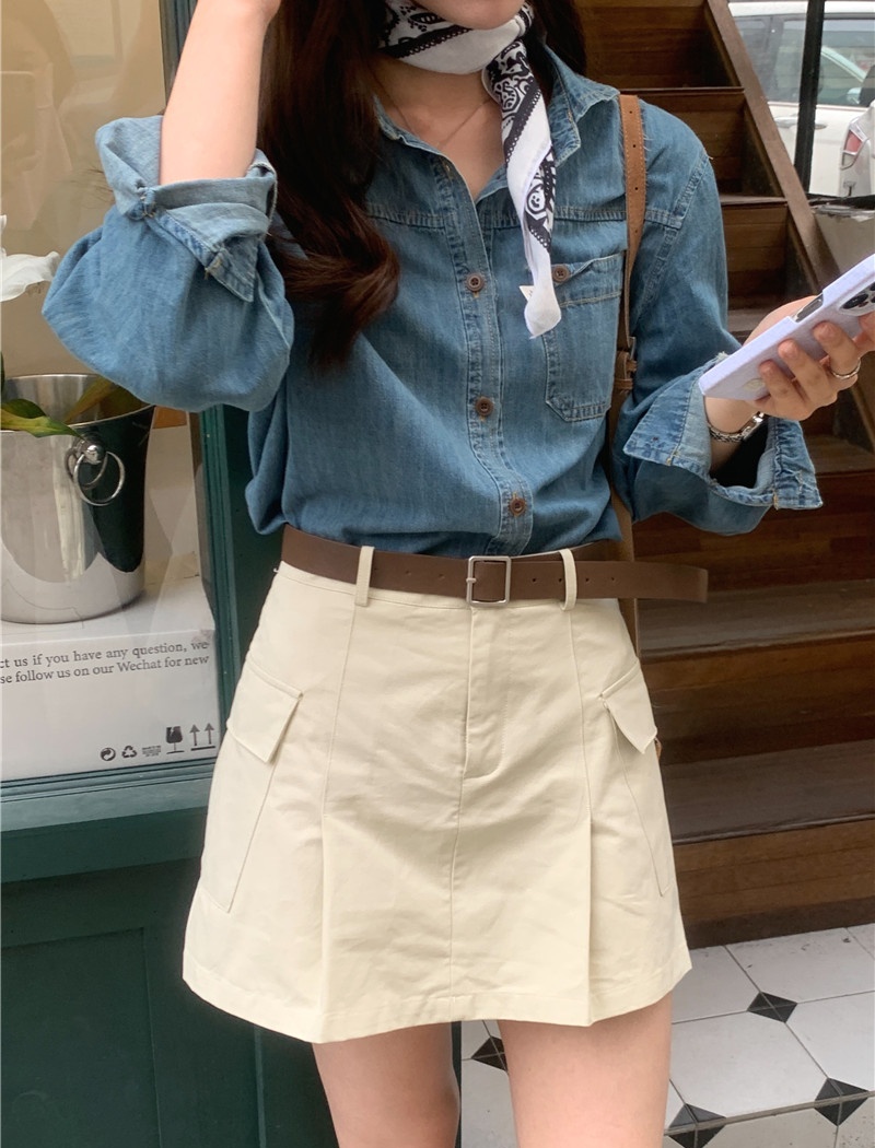 All-match American style denim Korean style shirt